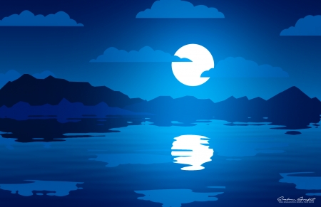 Moonlight - summer, water, vector, night, luna, blue, white, srabonsana1e28, reflection, moon, luminos, vara