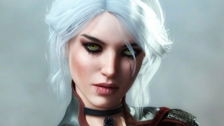 Ciri - girl, ciri, frumusete, fantasy, white, kooki99, the witcher, face, luminos, cirilla