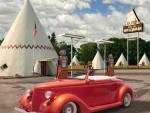 Ford Roadster at an Indian Gas Station