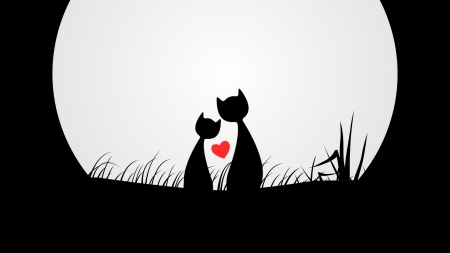 :-) - black, silhouette, pisici, vector, luna, white, fantasy, valentine, heart, moon, couple