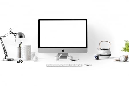 Working place - white, working place, minimalism, pc