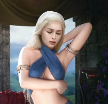 Daenerys - game of thrones, blue, kirill repin, orgeous, girl, daenerys targaryen, superb, frumusete, fantasy, gorgeous, mother of dragons, luminos