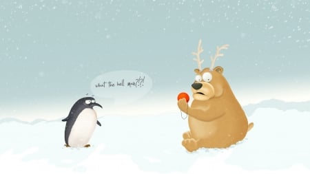 :-) - ball, red, penguin, funny, winter, black, iarna, craciun, reindeer, christmas, white, brown, bear, horns