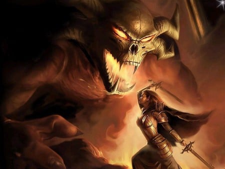 NEVERWINTER NIGHTS - warrior, monster, sword, attack, demon