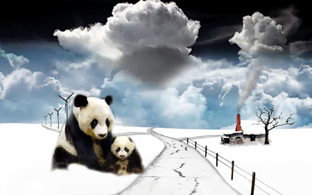 Panda Winter paint - bear, abstract, paint, fantasy, white, winter, blue, panda