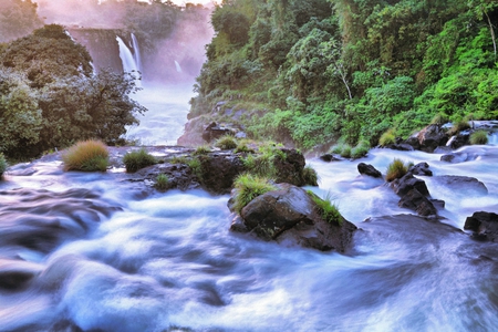 Iguazu River, Brazil Argentina Border - stream, rocks, scenery, landscape, river, waterfalls, trees, nature