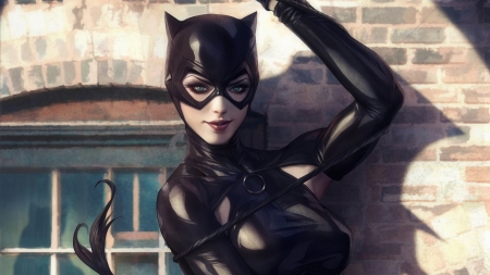 Catwoman - black, comics, fantasy, catwoman, mask, girl, luminos