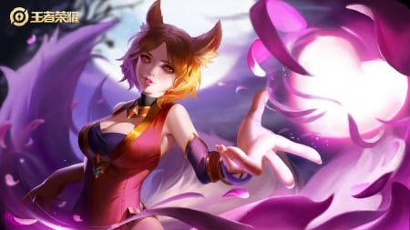 Foxgirl - fantasy, pink, mo sky, hand, girl, fox