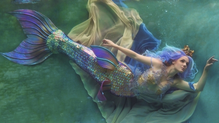 Glam Mermaid - pretty, girl, fantasy, siren, mermaid, digital, woman, glam, art, wallpaper