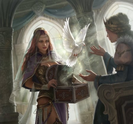 Maribrett - laura sava, bird, dove, laurasava, girl, anotherwanderer, box, fantasy, pasari, queen