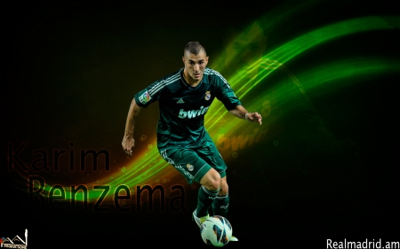 Karim Benzema - French, Real Madrid CF, karim benzema, Karim Benzema, real madrid, Soccer, football, green, Footballer