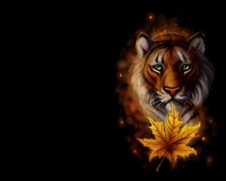 Tiger - sandrasalamandras, orange, tiger, salamandras, sandra, black, fantasy, autumn, sandra salamandras, tigru, leaf, art, luminos