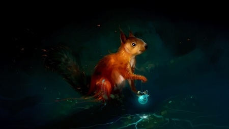 Christmas toy - veverita, craciun, sandra salamandras, squirrel, ball, black, fantasy, christmas, sandrasalamandras, salamandras, sandra, luminos, blue, orange