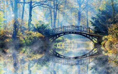 Bridge - water, park, bridge, blue