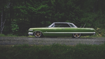 1963 Chevrolet Impala - side view, chevrolet, vehicles, green cars, chevrolet impala, cars, 1963 chevrolet impala