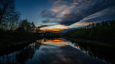 River - river, clouds, sunset, sky