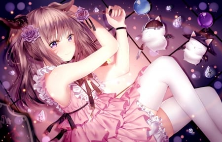 Miqo'te - miqo te, manga, anime, junpaku karen, girl, pink, cat