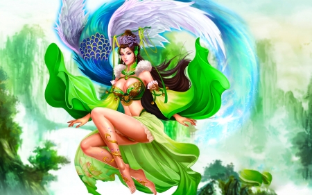 Fantasy Girl - pretty, girl, fantasy, green, digital, woman, vels, asian, art, wallpaper