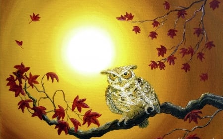 owl in autumn - fantasy, cool, owl, paintings, art