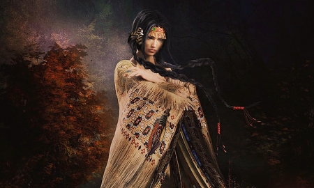 Beautiful Native Maiden - beauty, woman, indian, native, shawl, maiden