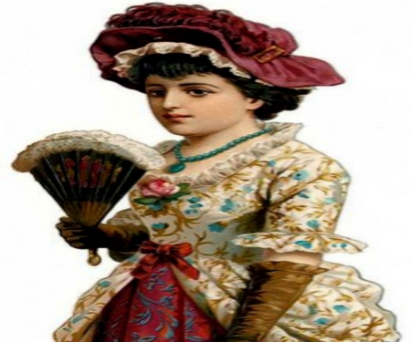 Victorian Lady With Fan - Victorian, Brunette, Hand Fan, Gloves, Lady