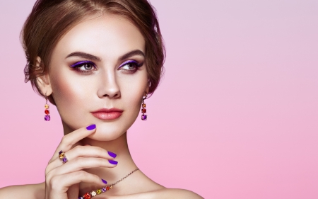 Beauty - hand, woman, model, girl, face, oleg gekman, pink, jewel