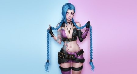 Jynx - game, fantasy, blue, jynx, girl, lol, pink