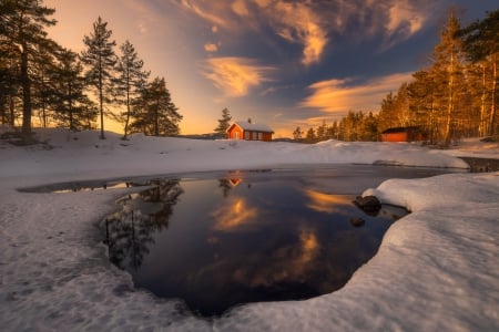 Winter river - Sin, Snow, River, Winter, House