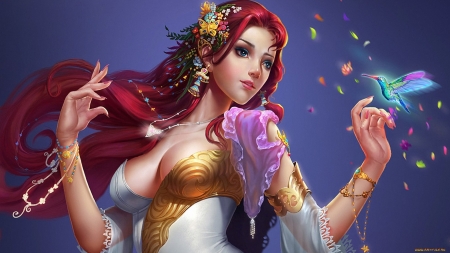 Red Haired Beauty - fantasy, lady, red, beatuy, haired