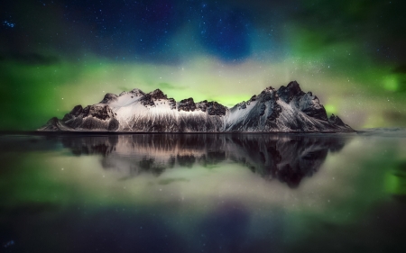 Northern lights - Iceland, Stars, Night, Cape