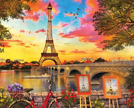 Paris Sunset - paris, sunset, frane, puzzle