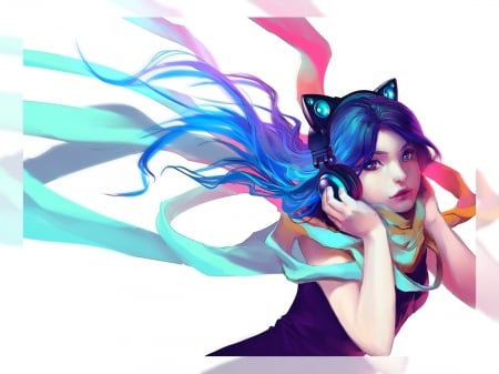 Cat girl - ears, girl, yuumei art, cat, pink, blue, anime, fantasy