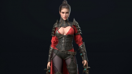 Warrior girl - black, fantasy, warrior, red, girl