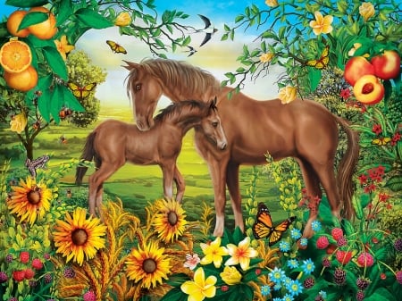 Happiness - flowers, hmare, puzzle, colt, green, baby, new