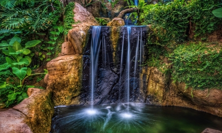 Waterfall in park - greenery, cascades, waterfall, beautiful, garden, park