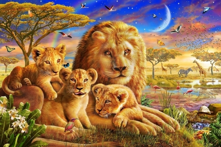 Dawn Pride - puzzle, wild, dawn, cats, king, pride