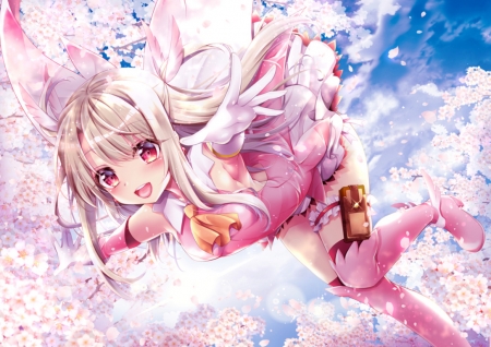 Lolita Fashion - girl, lolita fashion, spring, cherry blossom, sakura, pink, petals, blue, anime, manga, flower