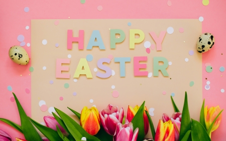 :-) - word, pink, easter, card, tulip, flower