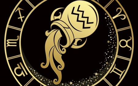 Zodiac ~ Aquarius - black, aquarius, golden, zodiac