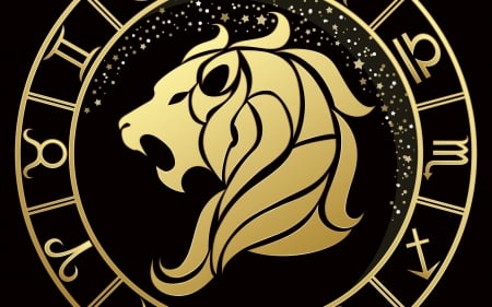 Zodiac ~ Leo - black, leo, lion, golden, zodiac