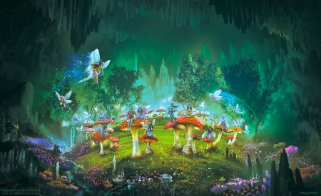 Dimlight Forest - art, pretty, forest, fairies, digital, wallpaper, fantasy