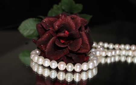 Rose and pearls - rose, flower, pearls, beautiful