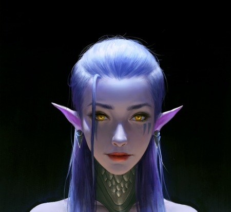 Elf - face, pink, black, elf, girl, frumusete, blue, luminos, yuanzhuo zhao