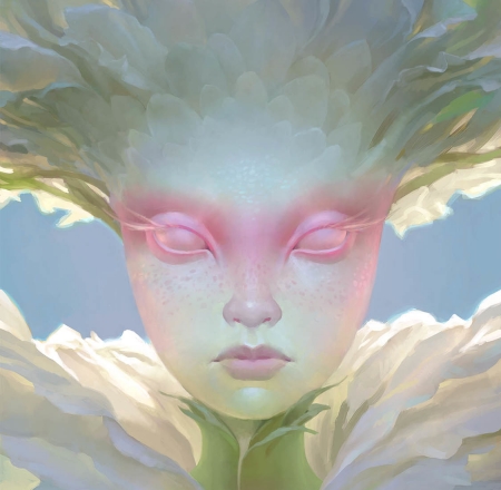 Saproling - punk, clint cearley, fantasy, dace, white, art, luminos, green, flower