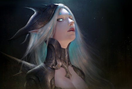 Fantasy girl - yuanzhuo zhao, frumusete, black, fantasy, blue, face, art, luminos