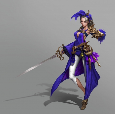 Fantasy girl - fighter, fantasy, blue, girl, sword, kwon soonhyup