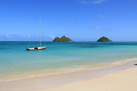 Sailing boat - sand, sea, island, boat