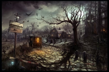 wrong turn - street, art, haunted, spoky, city, fantasy