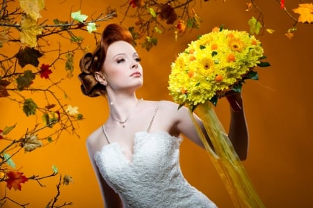 Bouquet of autumn - flowers, bouquet, woman, autumn