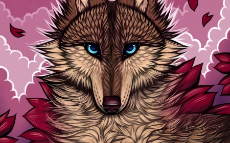 Wolf - wolf, myarukawolf, brown, pink, red, lup, fantasy